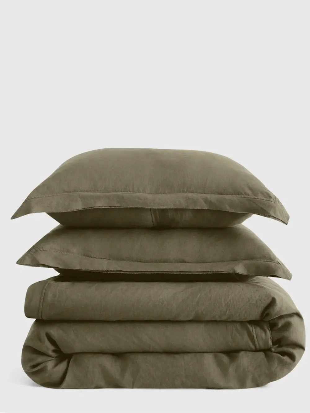 NWOT Quince European Linen Double Flange Duvet Cover Set, F/Q (Dusty Olive)